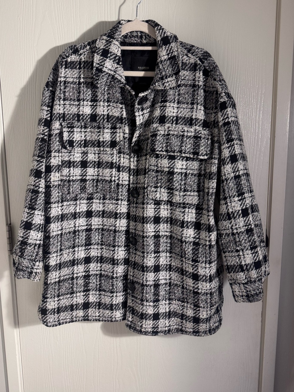 Pull&Bear Black and White Plaid Utility Shacket